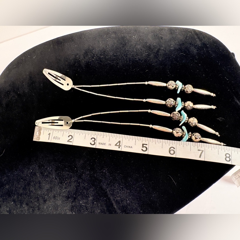 Vintage Silver Tone Native American Dangle Barrettes - Picture 4 of 5